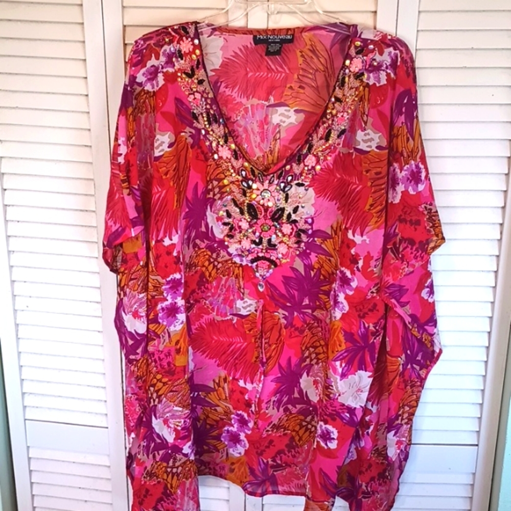 MIX NOUVEAU New York top/swimsuit cover up extra large embellish